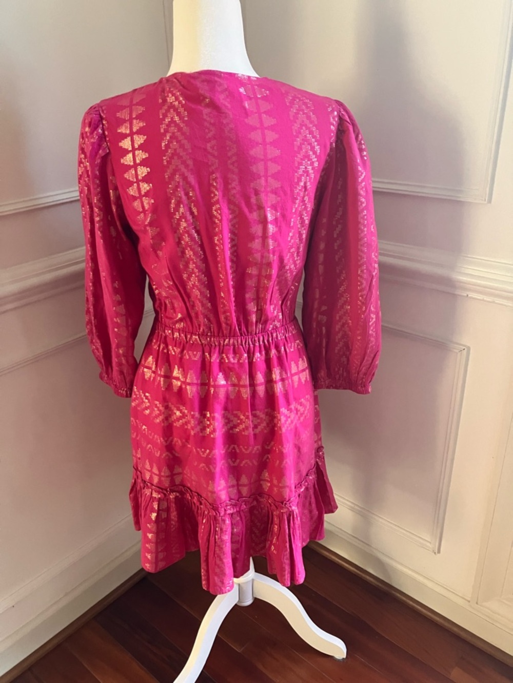Elan Clara Hot Pink Metallic Open Tie-Front Mini Dress - Picture 3 of 6